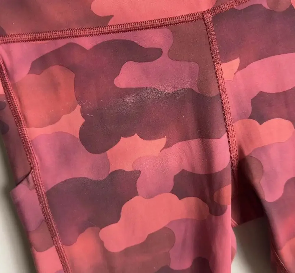 Athleta Pink Camo Performance Leggings Side Stash Pockets Size Small Tall Womens